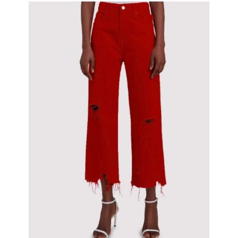 denimist Women's Piece High Rise Ripped Jeans Sz 24 RED NWT 345